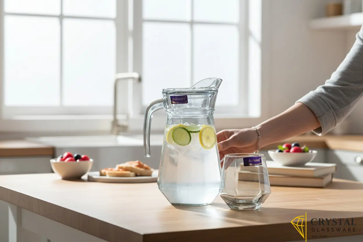 Golden-Accent Water Set Diamond-Shaped Glassware